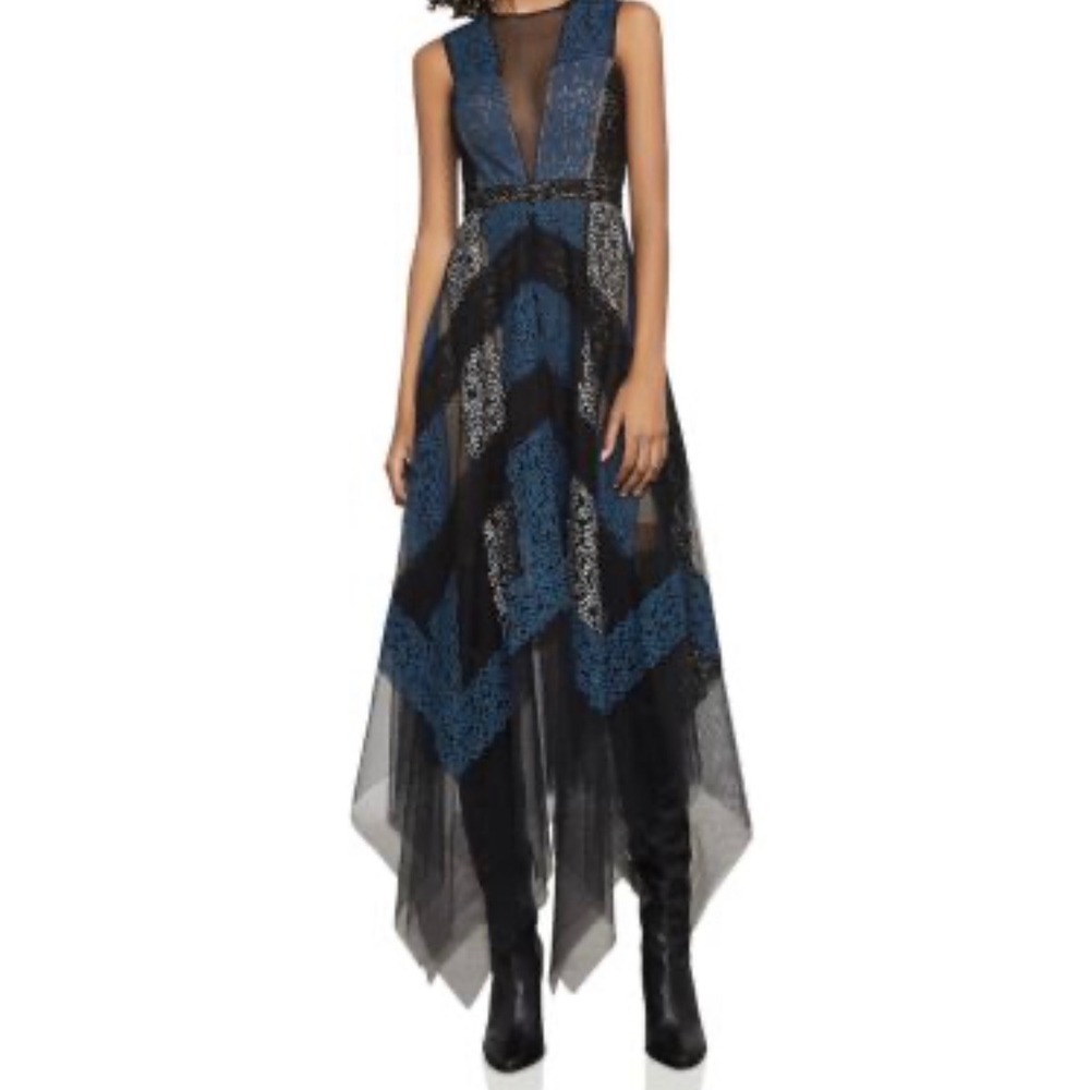 BCBGMAXAZRIA Rebecka Lace & Tulle Gown in blue and black Size 4
